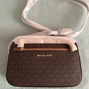 Michael Kors Brown Monogram Jet Set Crossbody Bag